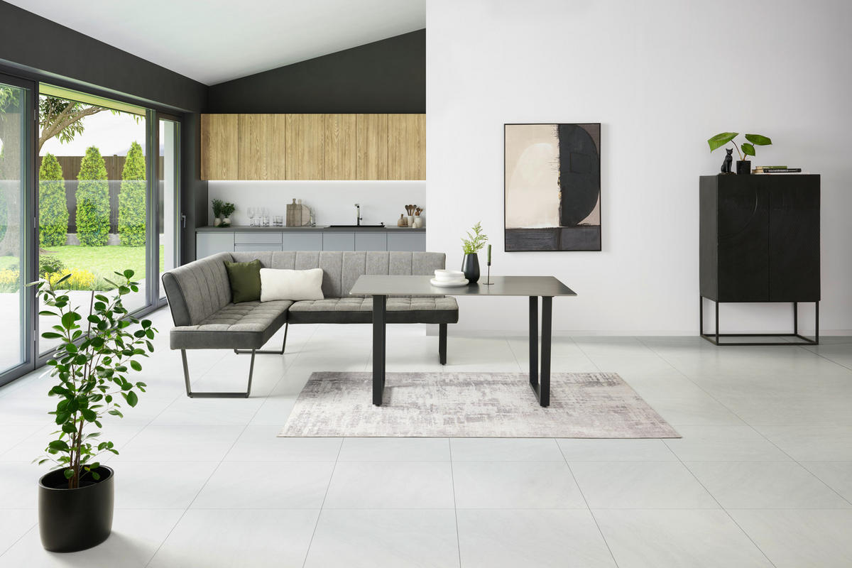 ECKBANK Mikrofaser, Leinenoptik Schwarz, Hellgrau   - Hellgrau/Schwarz, KONVENTIONELL, Textil/Metall (200-160/86/70cm) - MID.YOU