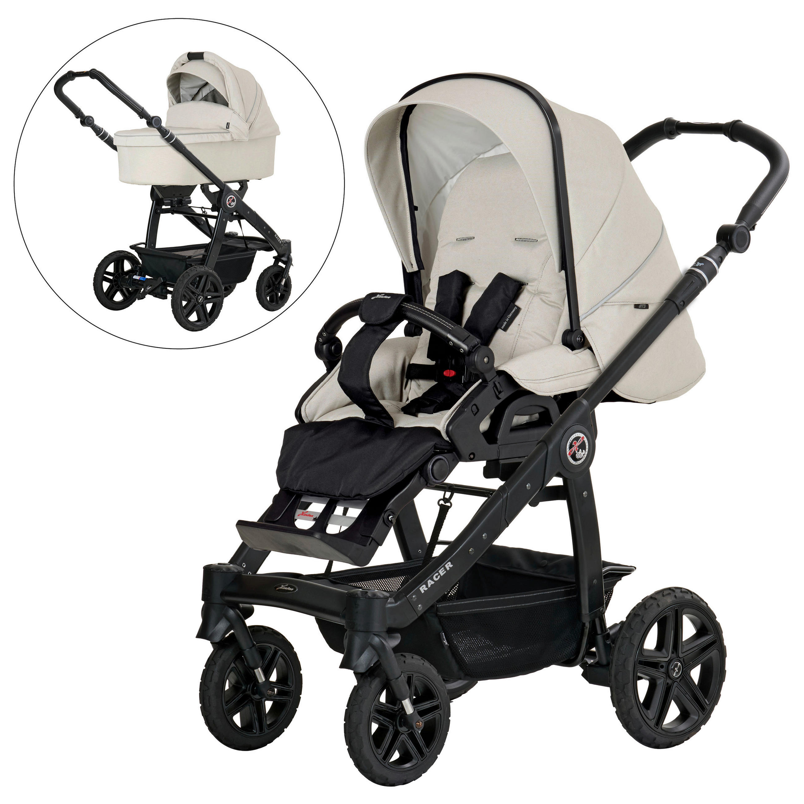 KINDERWAGENSET RACER GTS  - Greige/Cappuccino, Basics, Textil/Metall (59/113/101cm) - Hartan