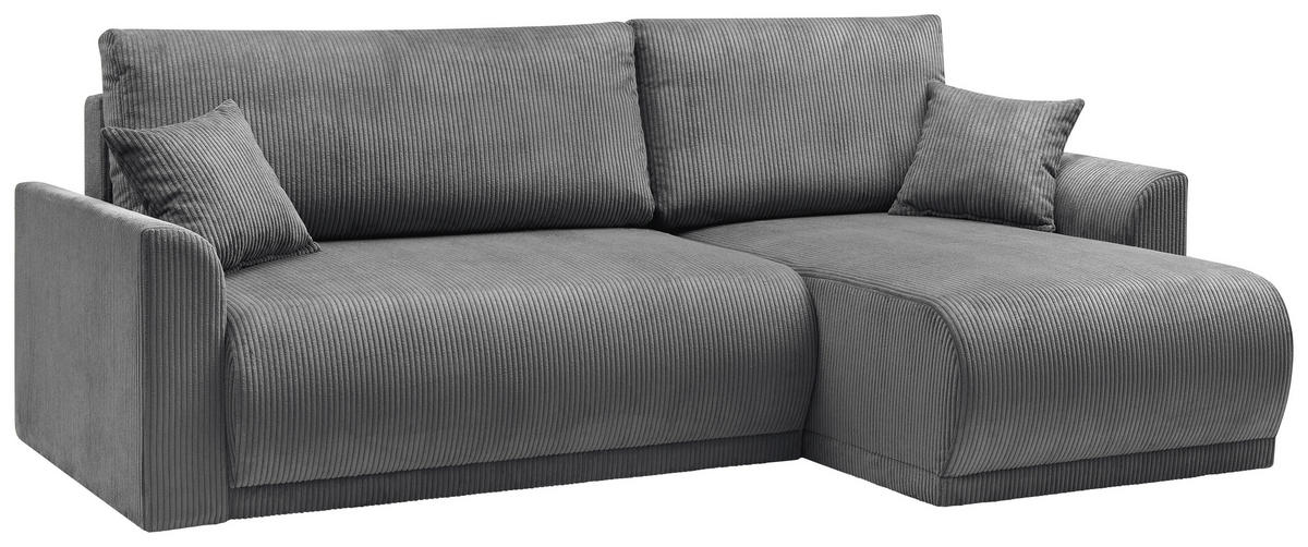 ECKSOFA KIMMY Grau Cord Zierkissen, Rückenkissen, Bettkasten  - Schwarz/Grau, Design, Kunststoff/Textil (233/146cm) - P & B