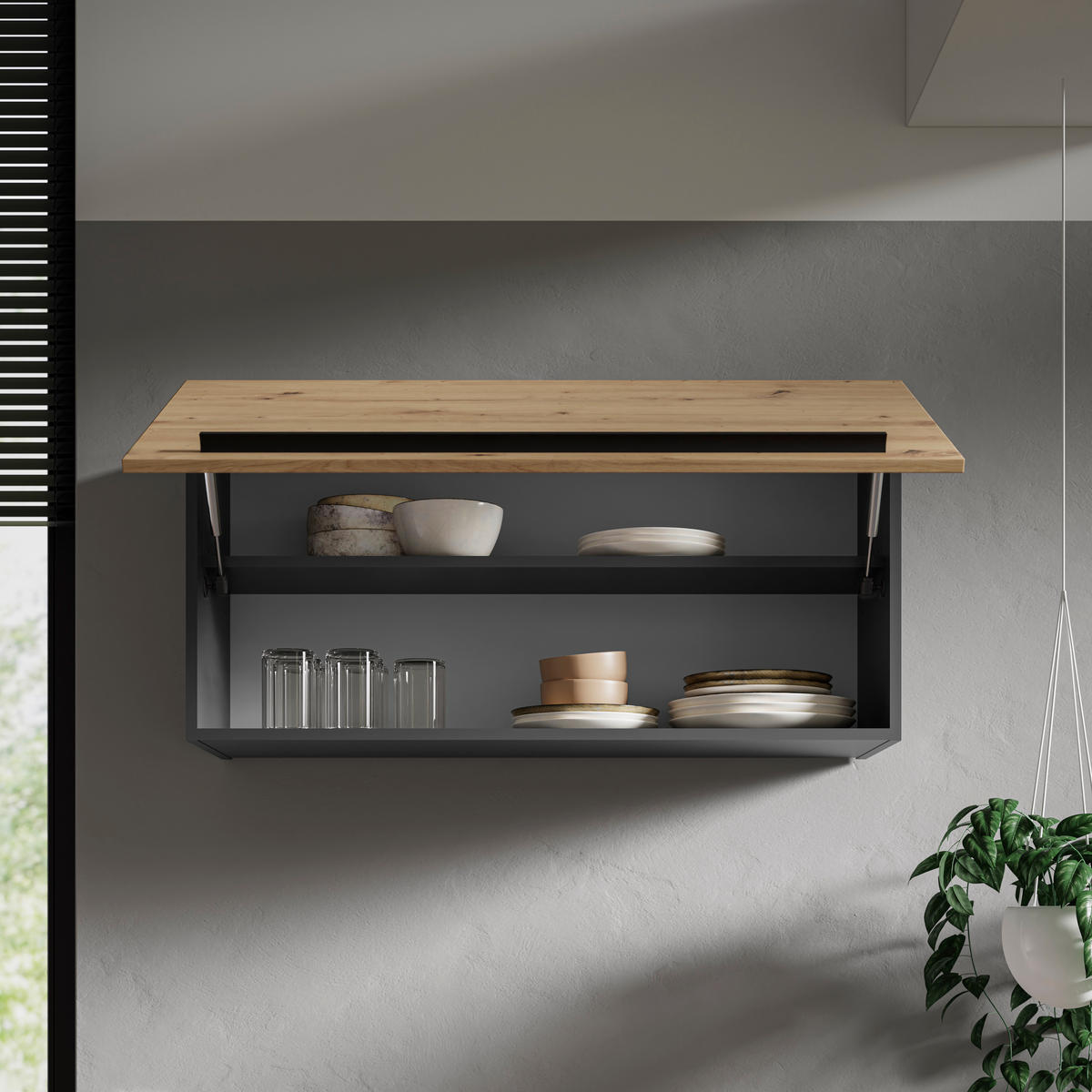 KÜCHENOBERSCHRANK 100/50/31 cm  in Anthrazit, Eiche Artisan  - Anthrazit/Schwarz, Design, Holzwerkstoff/Kunststoff (100/50/31cm) - MID.YOU