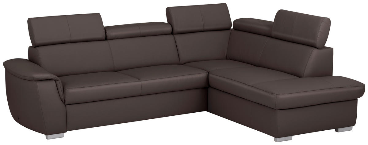 ECKSOFA  in Lederlook Echtleder Dunkelbraun  - Dunkelbraun/Silberfarben, Leder/Holz (262/211cm) - Celina Home