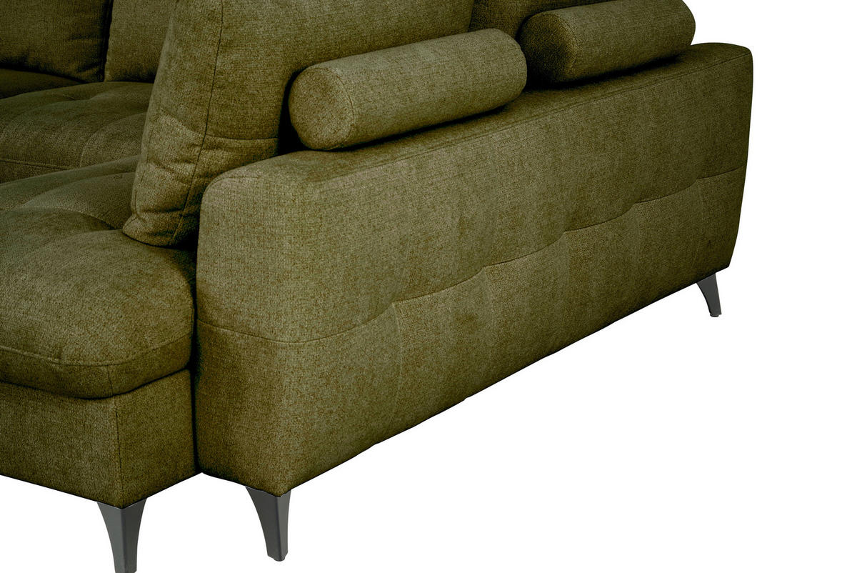 WOHNLANDSCHAFT Grün Chenille  - Schwarz/Grün, KONVENTIONELL, Textil/Metall (160/340/188cm) - Xora