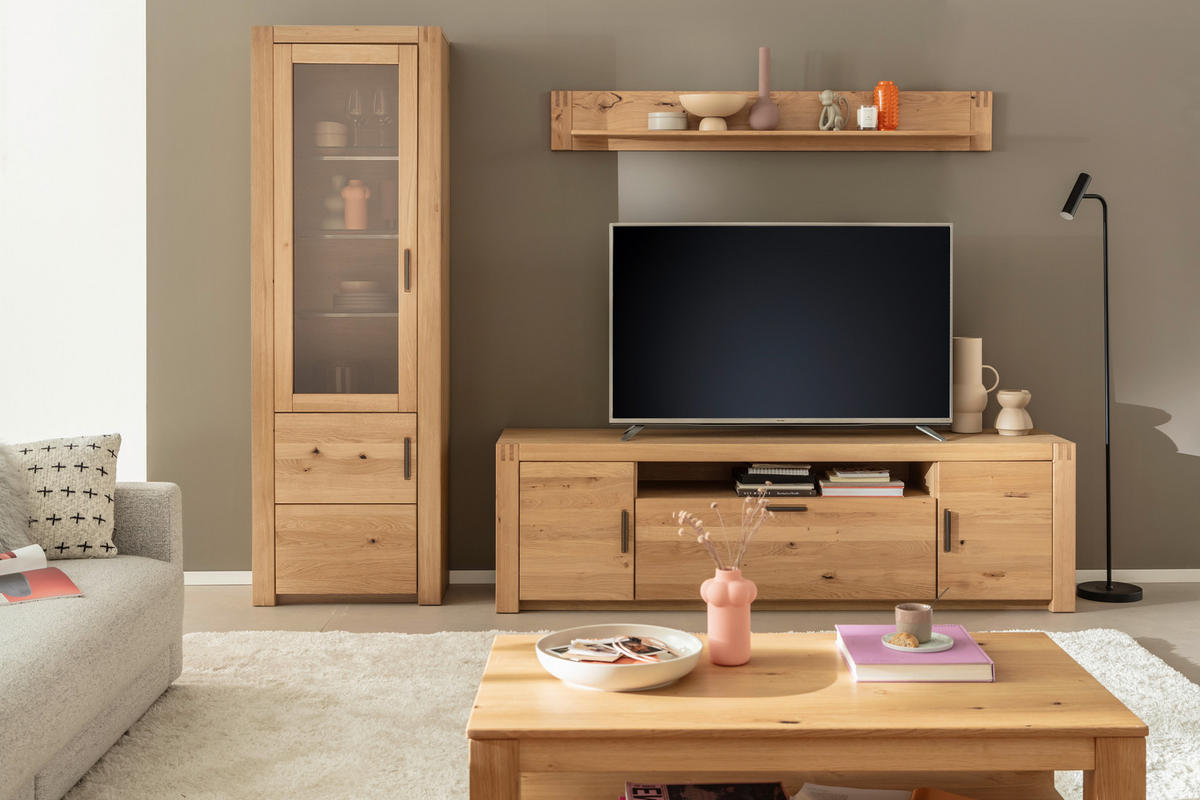 WOHNWAND 3-teilig  in Eichefarben 283/203/50 cm  - Eichefarben/Anthrazit, Design, Glas/Holz (283/203/50cm) - Livetastic