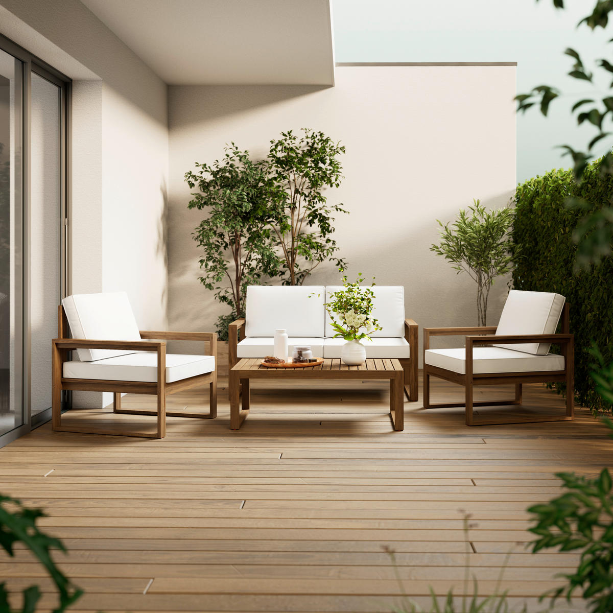 LOUNGEGARNITUR Akazie Hartholz  - Beige/Akaziefarben, MODERN, Holz (132/70/72cm) - Ambia Garden