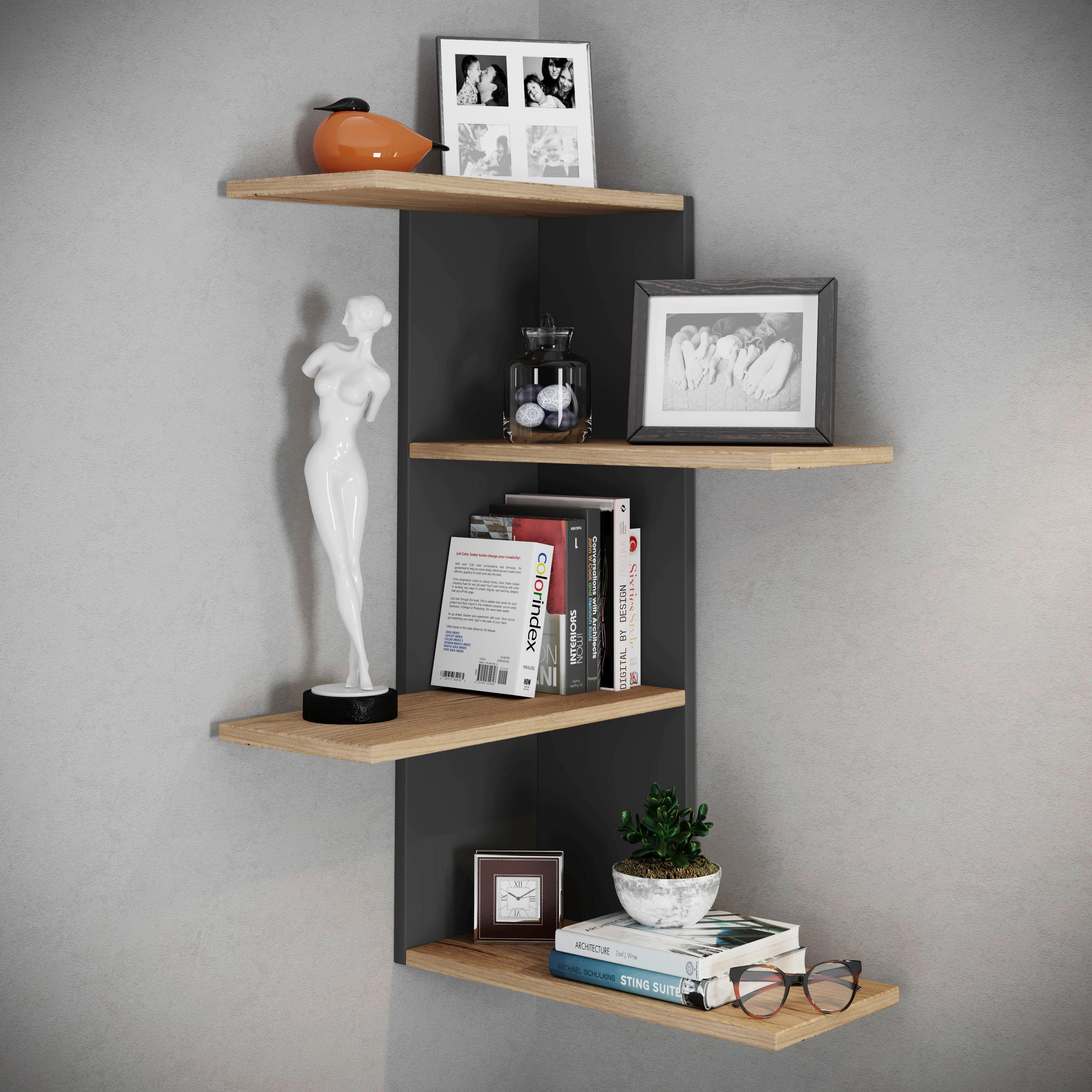 ECKREGAL in 45/77/45 cm Schwarz, Honigeiche  - Honigeiche/Schwarz, Lifestyle, Holzwerkstoff (45/77/45cm) - MID.YOU