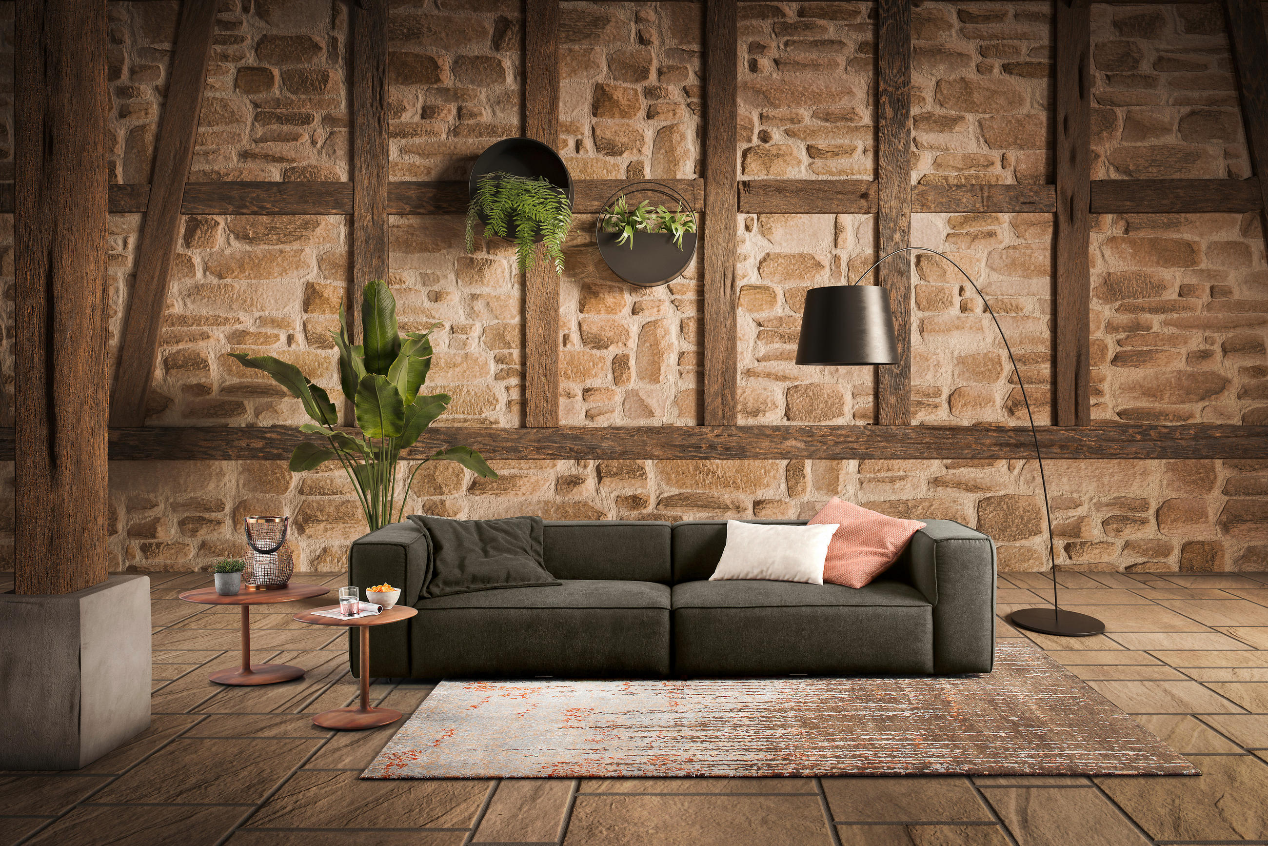 VIERSITZER-SOFA in Chenille Grün  - Schwarz/Grün, Design, Kunststoff/Textil (300/66/104cm) - W.Schillig