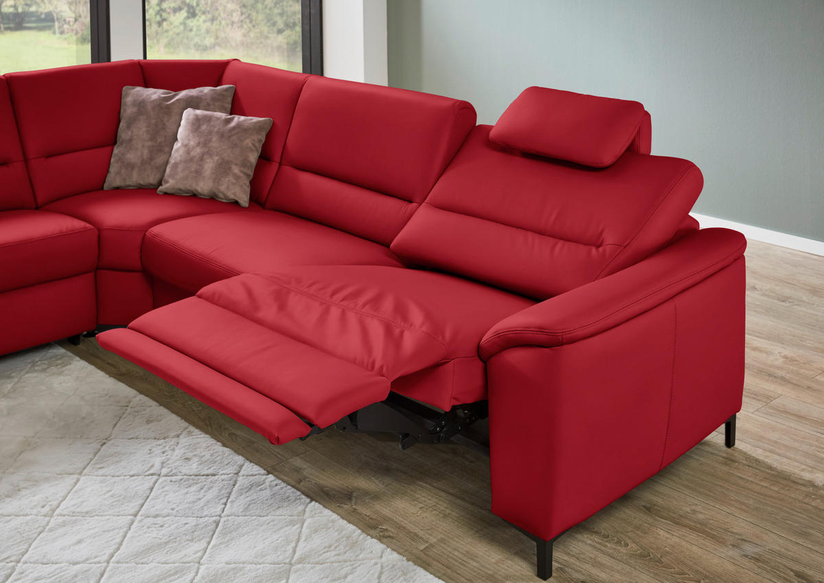ECKSOFA  in Echtleder Rot  249/290 cm  - Rot/Schwarz, KONVENTIONELL, Leder/Metall (249/290cm) - Beldomo Premium