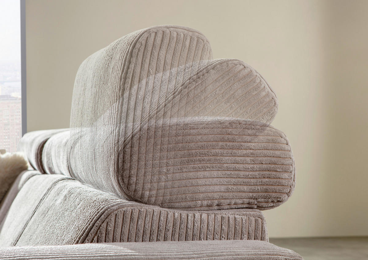 ECKSOFA Taupe Cord Rücken echt, Kopfteilverstellung, Sitzvorzug  - Taupe/Schwarz, KONVENTIONELL, Textil/Metall (170/257cm) - Carryhome