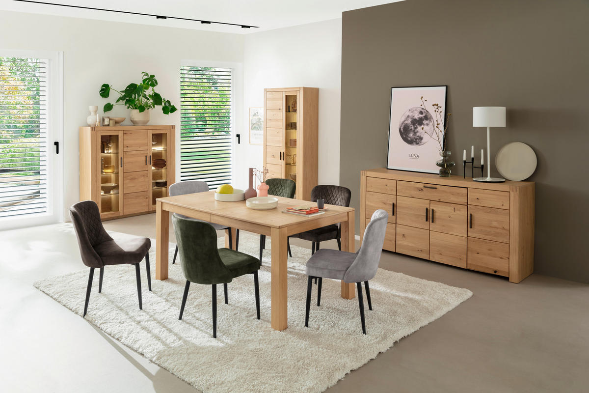 HIGHBOARD  in 137/139/37 cm  - Eichefarben/Anthrazit, Design, Glas/Holz (137/139/37cm) - Livetastic