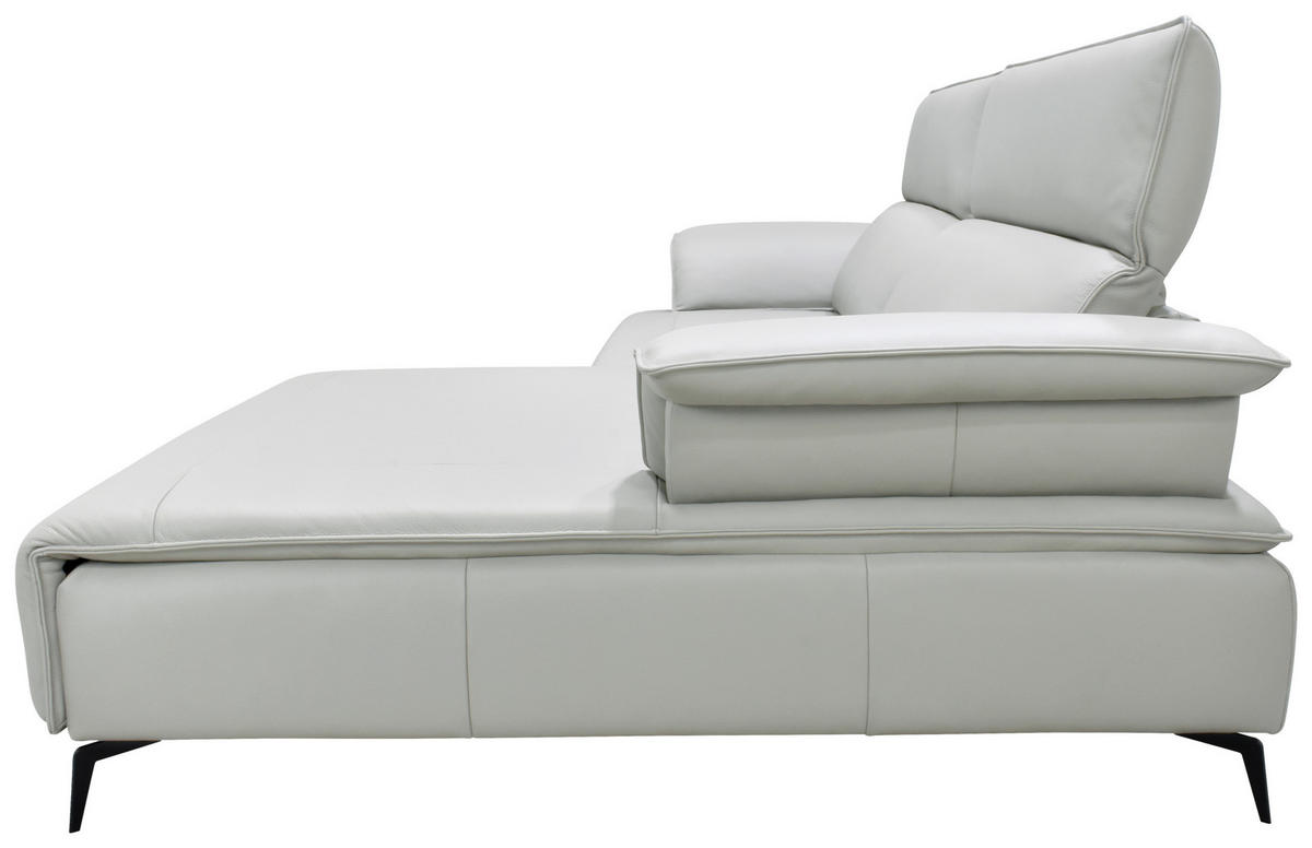ECKSOFA Hellgrau Echtleder Rückenkissen, Armlehnenkissen, Rücken echt, Kopfteilverstellung, Sitztiefenverstellung, Fußteilverstellung  - Hellgrau/Schwarz, Design, Leder/Metall (280/75-100/112-176cm) - Celina Home