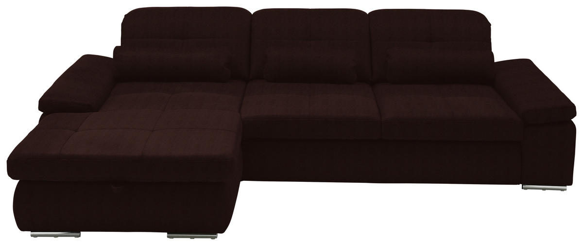 ECKSOFA  in Flachgewebe Dunkelbraun  195/309 cm  - Chromfarben/Dunkelbraun, Design, Textil (195/309cm) - Beldomo Style