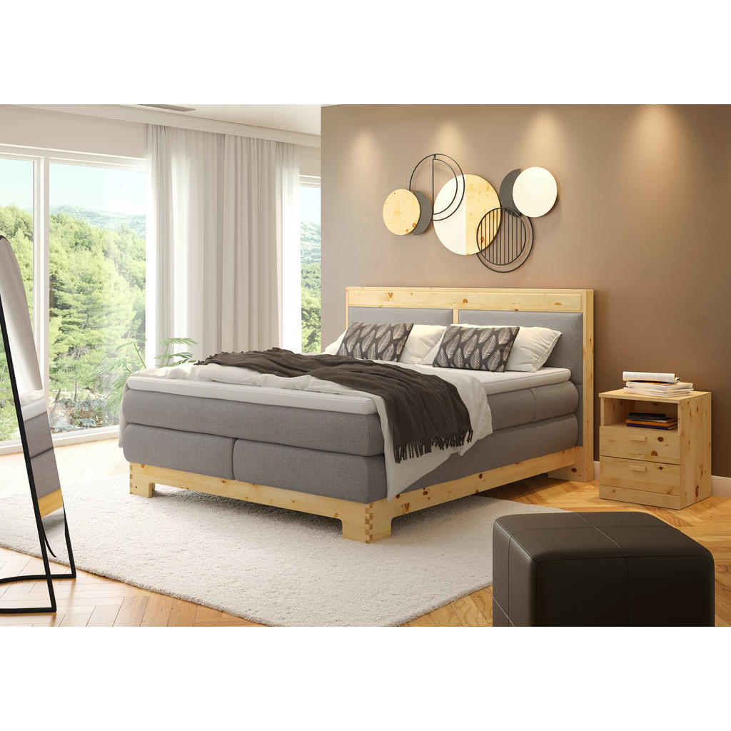 Thumbnail - Linea Natura Boxspringbett, Zirbelkiefer, Hellgrau, Textil, Zirbelkiefer,Zirbelkiefer, H3 + H4, Höhe ca. 22 cm, 180x200 ...