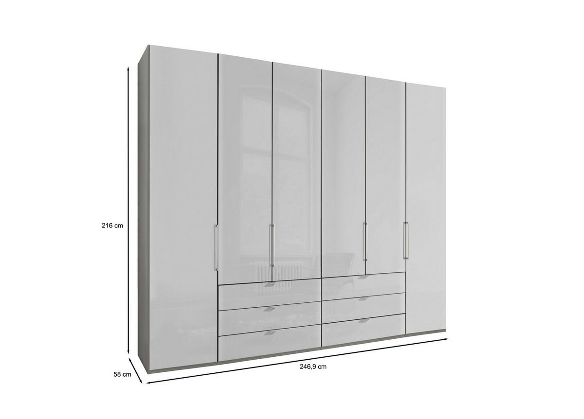 FALTTÜRENSCHRANK in Grau, Weiss  - Chromfarben/Weiss, Konventionell, Glas/Holzwerkstoff (250/216/58cm) - Dieter Knoll