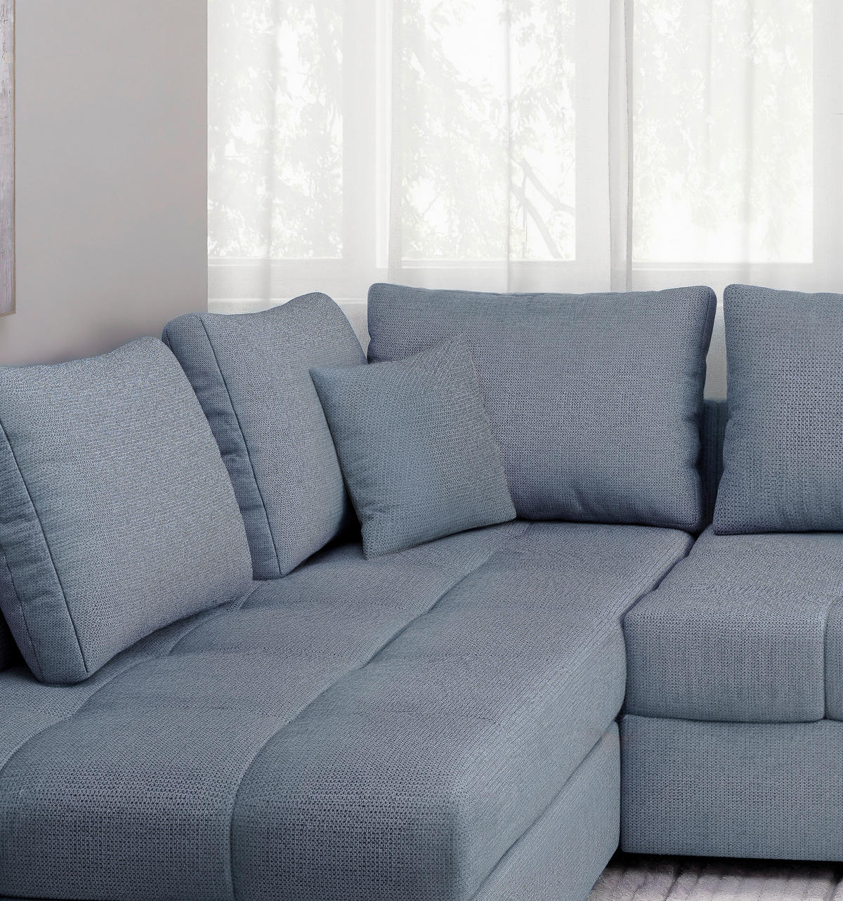 ECKSCHLAFSOFA Hellblau Chenille  - Schwarz/Hellblau, MODERN, Holz/Textil (202/298cm) - MID.YOU