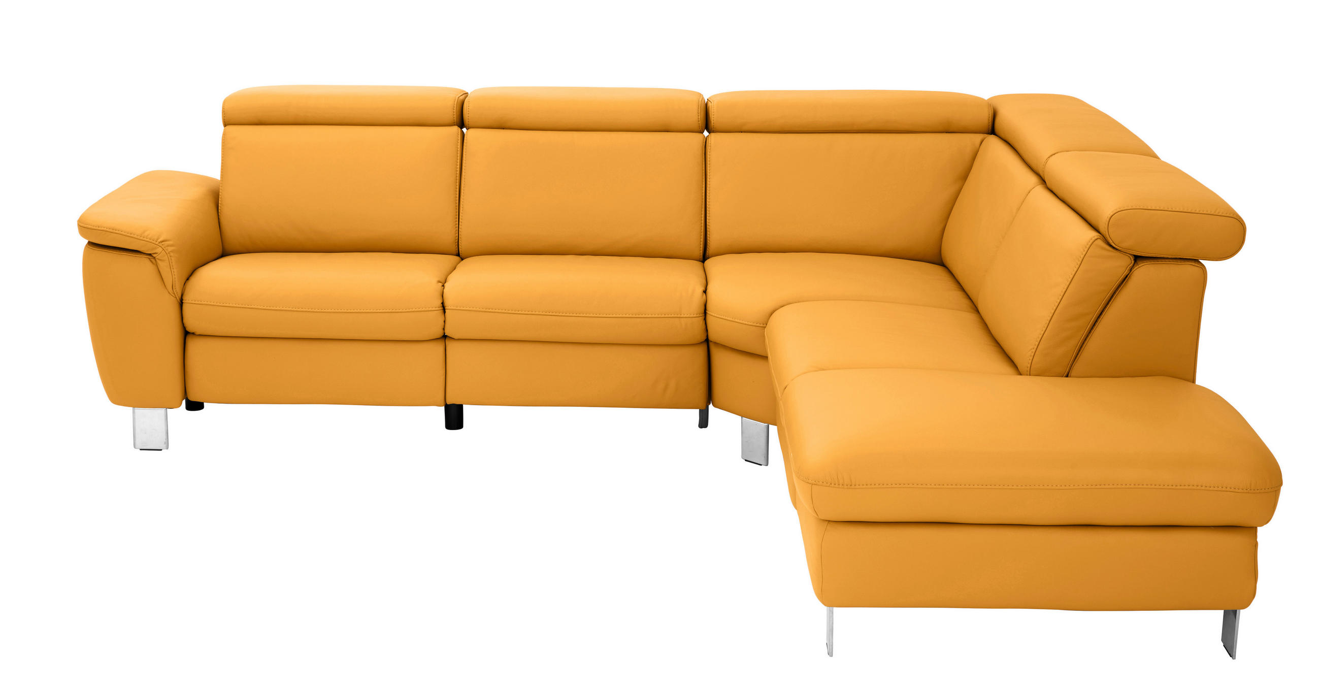 ECKSOFA in Echtleder Gelb  - Gelb/Alufarben, Design, Leder/Metall (271/239cm) - Cantus