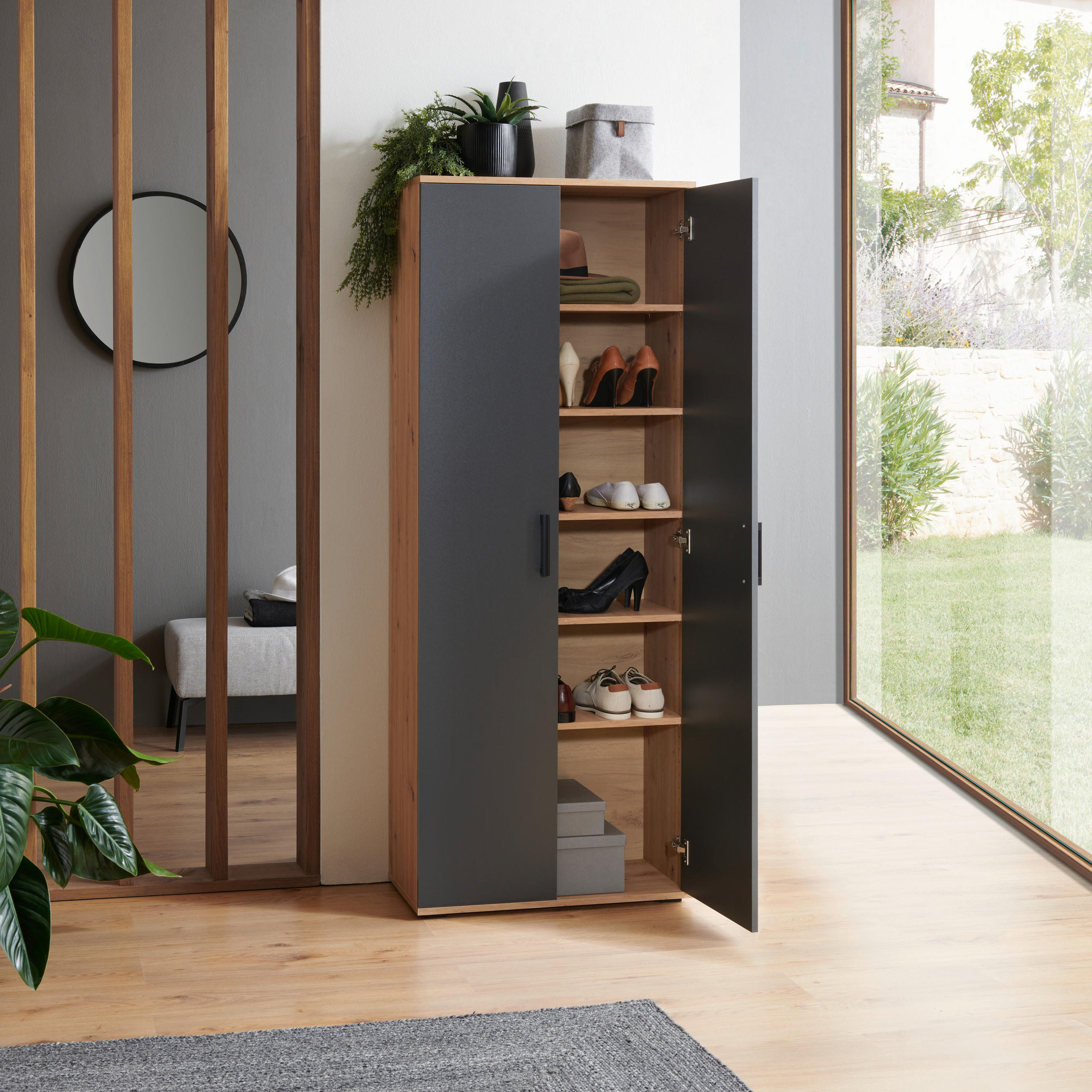MEHRZWECKSCHRANK 70/178,9/33,5 cm in Anthrazit, Eiche Artisan - Anthrazit/Schwarz, KONVENTIONELL, Holzwerkstoff/Kunststoff (70/178,9/33,5cm) - Xora