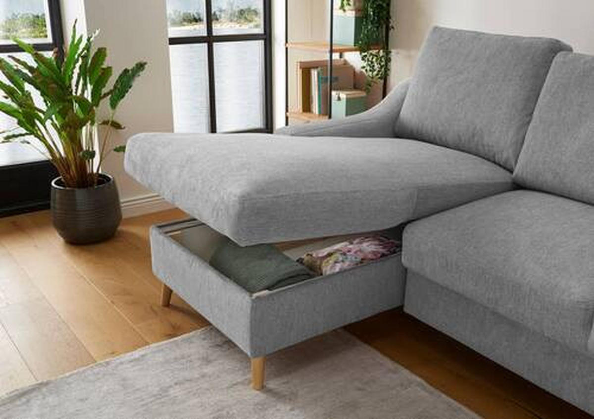 ECKSOFA Grau Mikrofaser  - Dunkelrosa/Naturfarben, Design, Holz/Textil (150/228cm) - MID.YOU