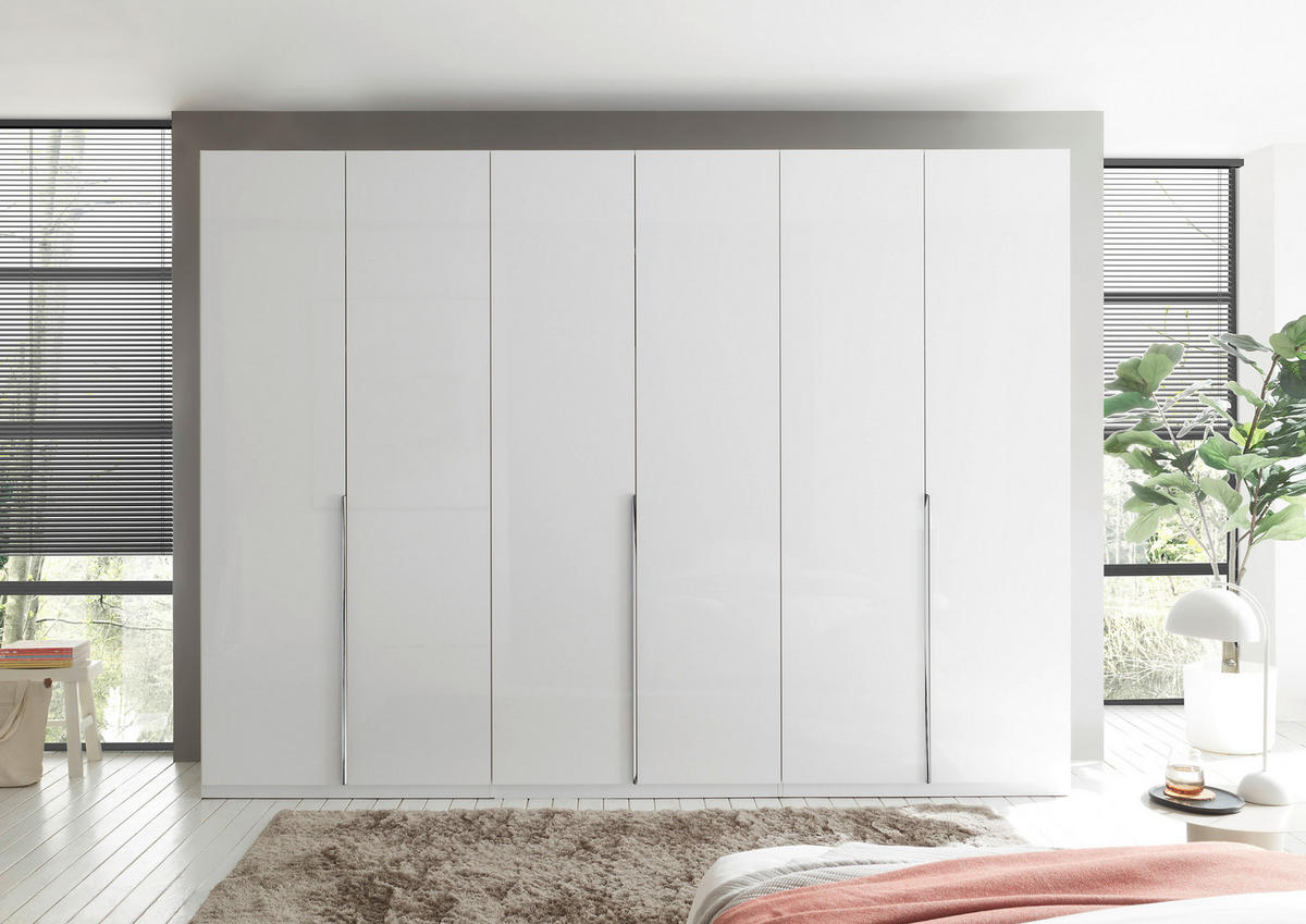 DREHTÜRENSCHRANK 302/225/58 cm,  in Weiß, Weiß Hochglanz, 6-türig  - Chromfarben/Weiß Hochglanz, Design, Holzwerkstoff/Metall (302/225/58cm) - Xora