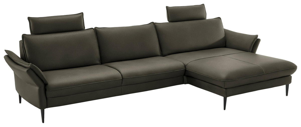 ECKSOFA  in Echtleder Graubraun  334/172 cm  - Graubraun/Schwarz, Design, Leder/Metall (334/172cm) - Hukla