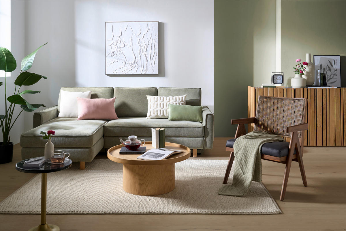 ECKSOFA Olivgrün Chenille  - Eichefarben/Olivgrün, KONVENTIONELL, Holz/Textil (170/237cm) - Sedda
