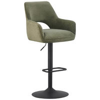 BARHOCKER Cord Grün, Schwarz Eisen Sitzfläche 360° drehbar, inklusive Armlehnen  - Schwarz/Grün, Design, Textil/Metall (56/102-123/57cm) - Hom`in