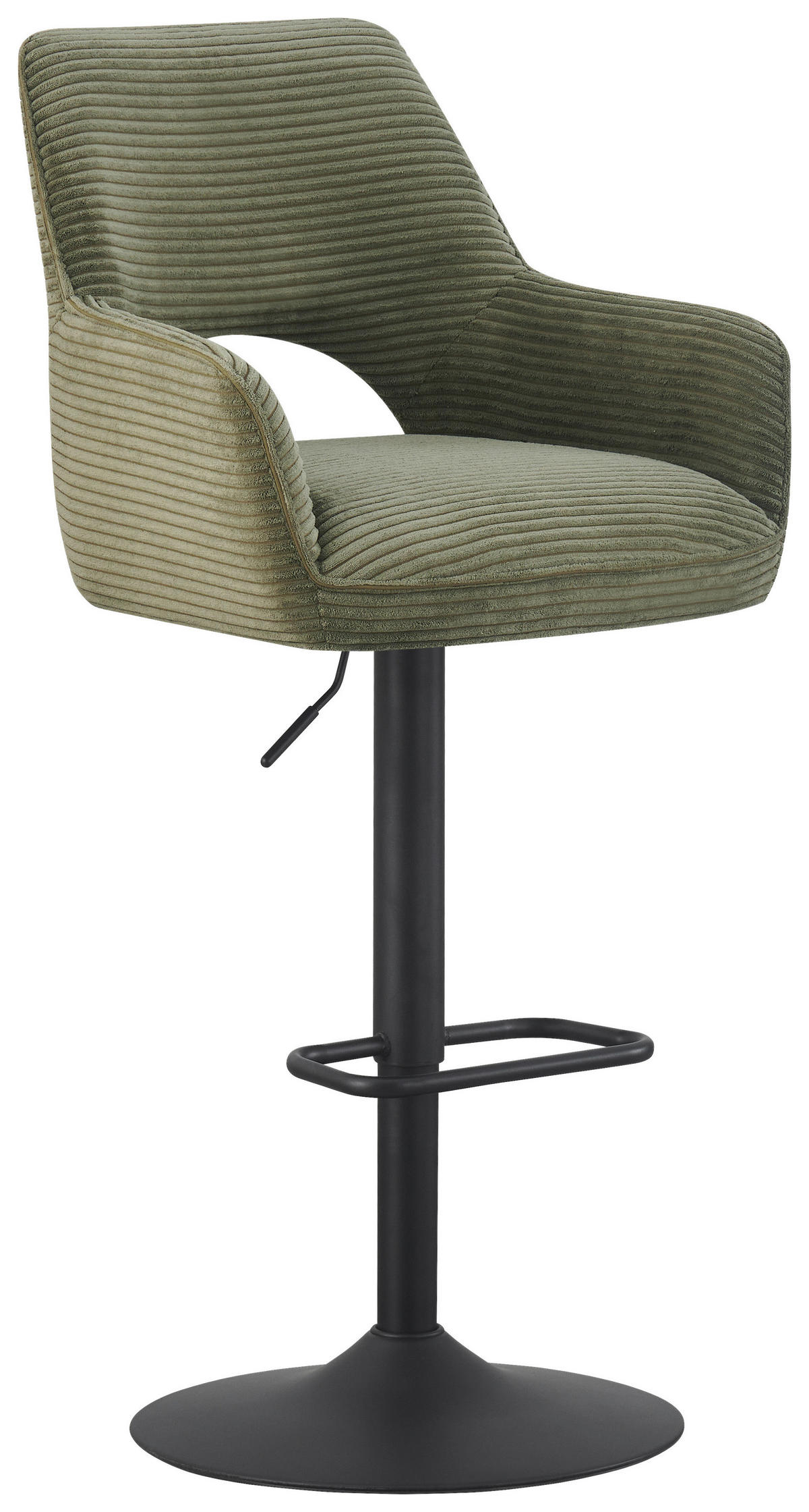 BARHOCKER Cord Grün, Schwarz Eisen Sitzfläche 360° drehbar, inklusive Armlehnen  - Schwarz/Grün, Design, Textil/Metall (56/102-123/57cm) - Hom`in