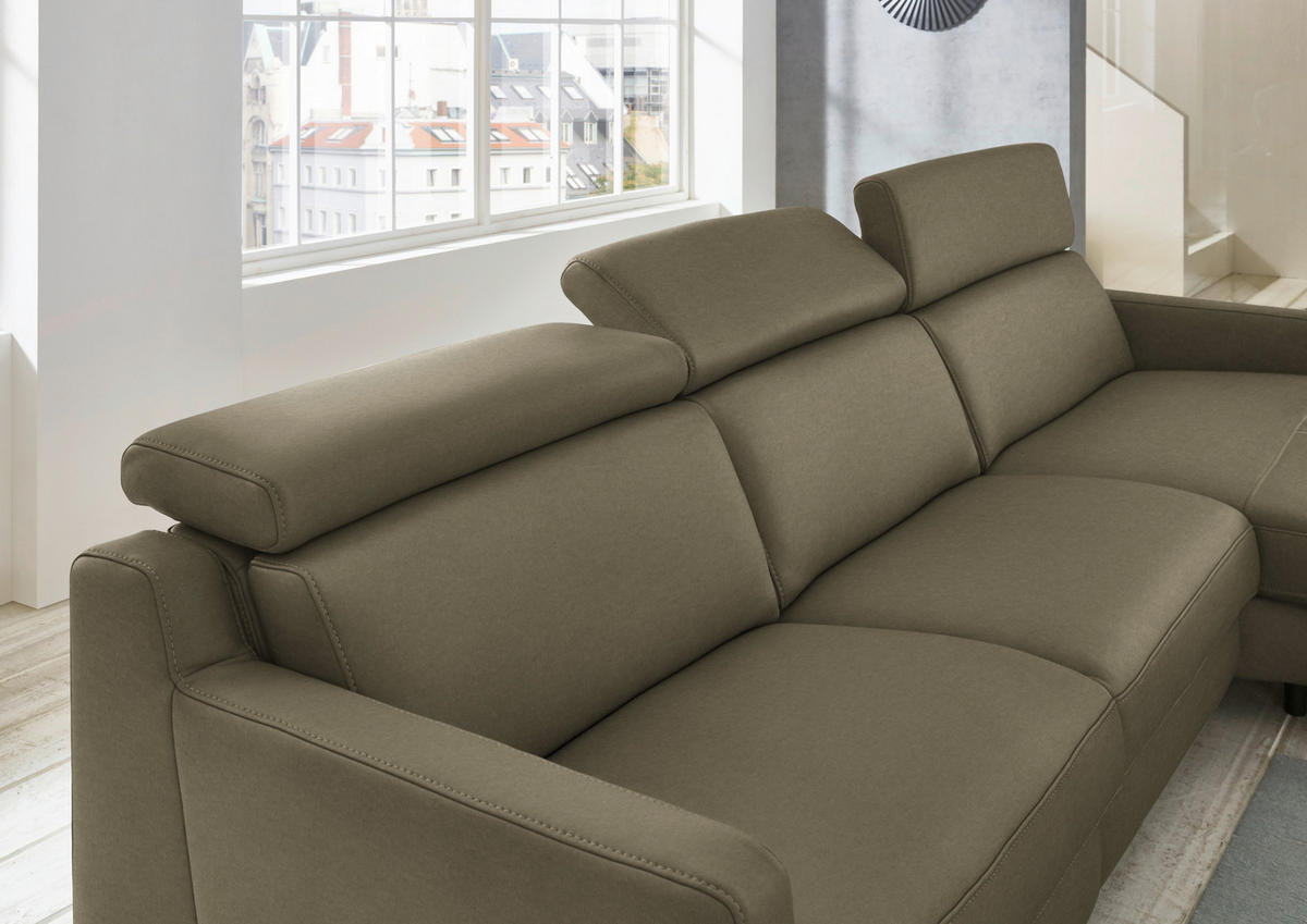 ECKSOFA Echtleder Olivgrün  - Chromfarben/Olivgrün, Design, Leder/Metall (291/176cm) - Valdera