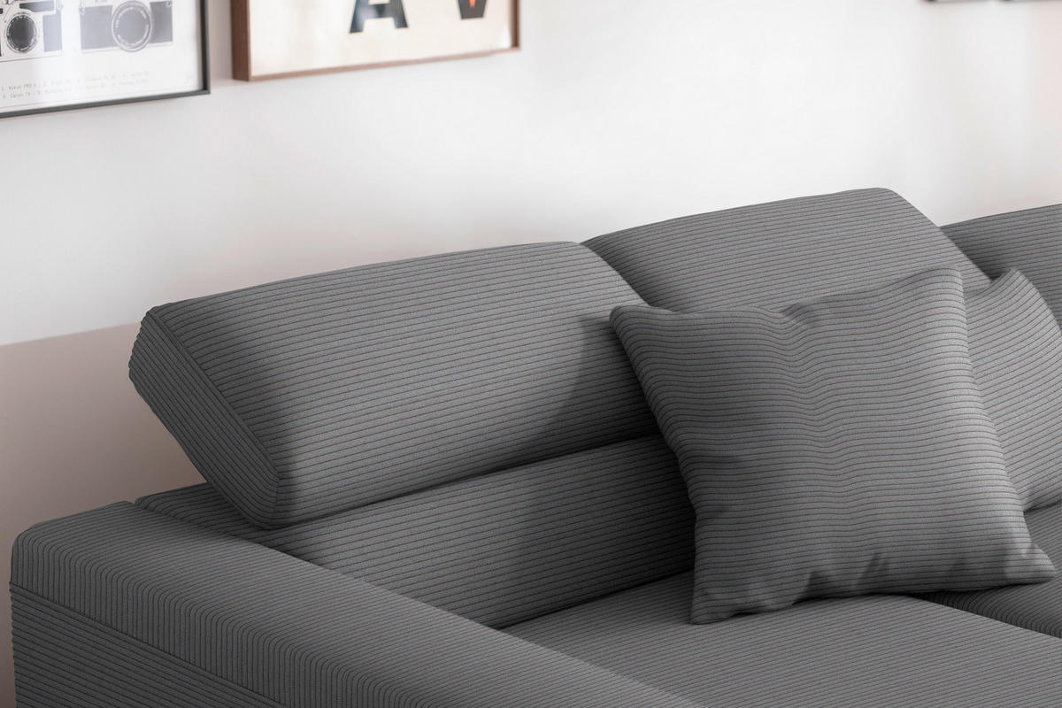 ECKSOFA Cord Dunkelgrau  - Dunkelgrau/Schwarz, Design, Textil/Metall (215-217/293cm) - Schöner Wohnen