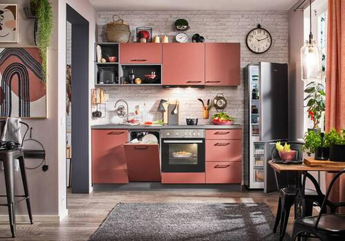 KÜCHENLEERBLOCK 205 cm   in Rot  - Rot/Schwarz, KONVENTIONELL, Holzwerkstoff/Metall (205cm) - Express