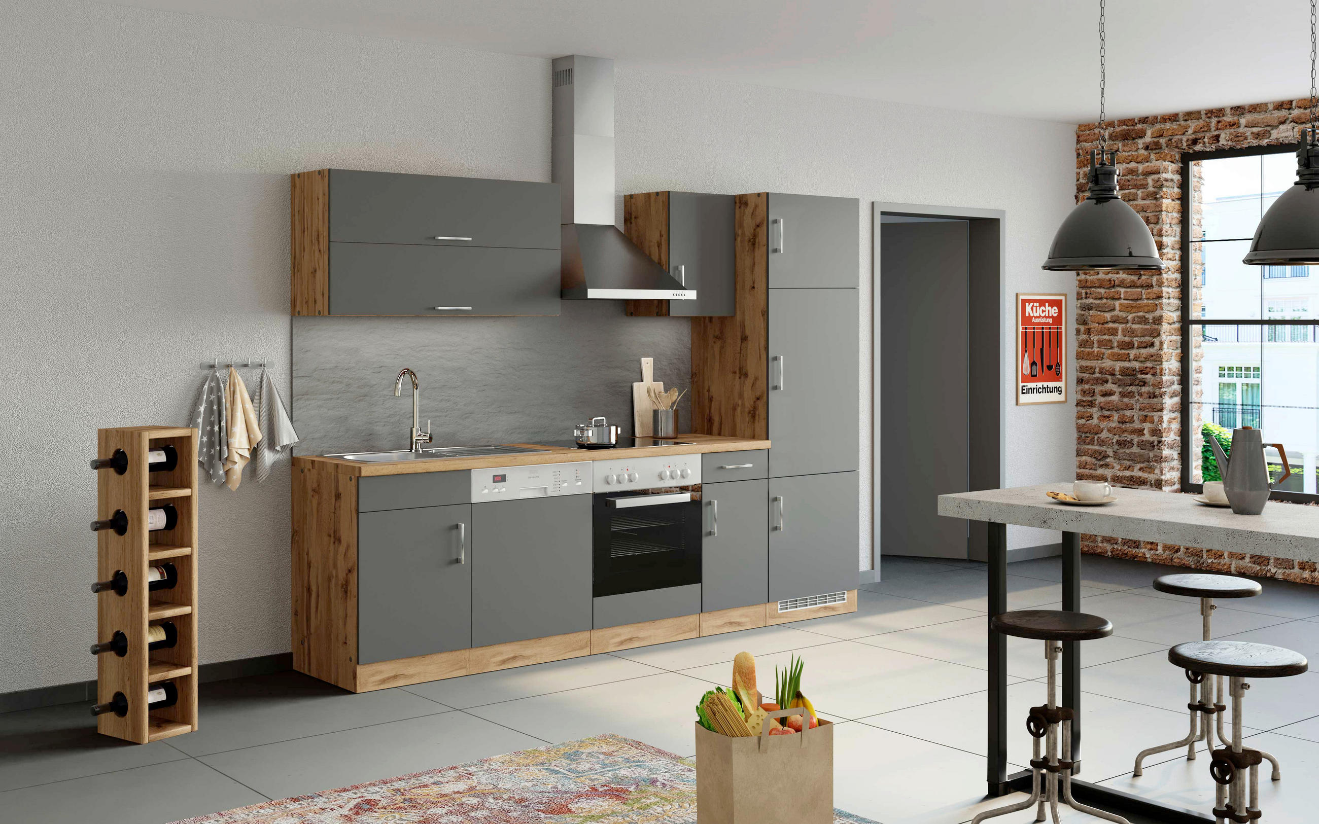 Küchenzeile Sorrento Mit Geräten 270 cm Anthrazit