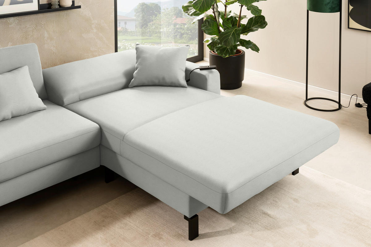 ECKSOFA Cord Grauweiss  - Schwarz/Grauweiss, Design, Textil/Metall (298/185cm) - Pure Home Lifestyle