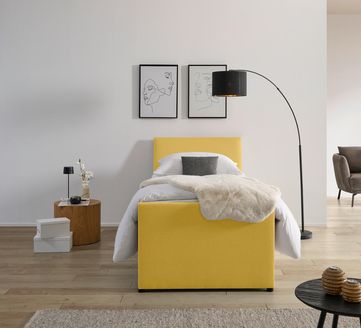 BOXSPRINGBETT 120/200 cm  in Gelb  - Gelb/Schwarz, MODERN, Holz/Textil (120/200cm) - MID.YOU