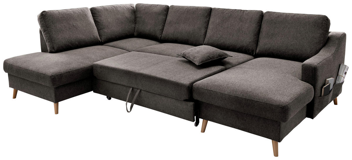 WOHNLANDSCHAFT in Struktur Braun  - Naturfarben/Braun, KONVENTIONELL, Holz/Textil (200/301/150cm) - P & B