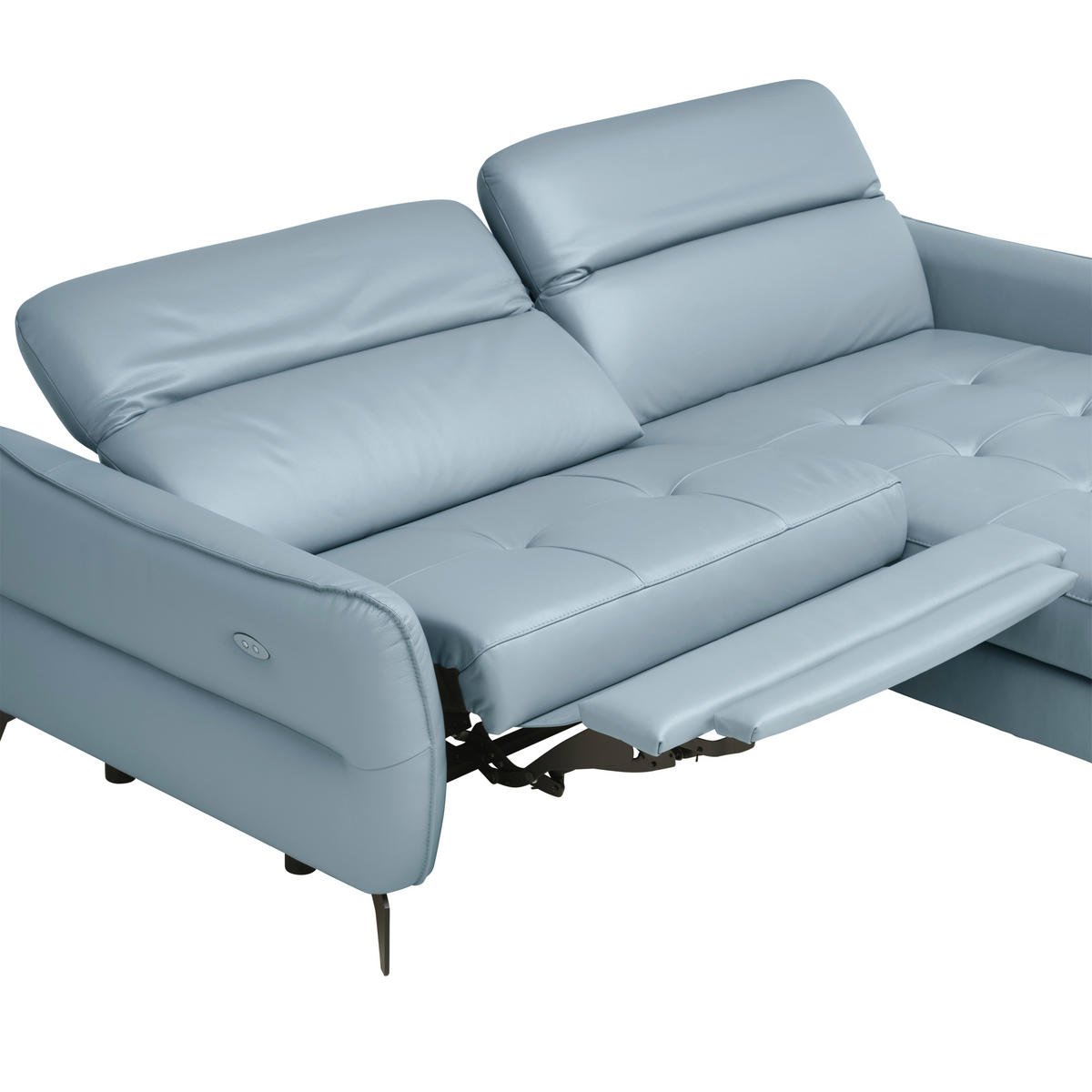 ECKSOFA inkl. Funktionen Blaugrau Echtleder  - Blaugrau/Schwarz, Design, Leder/Metall (246/175cm) - Celina Home