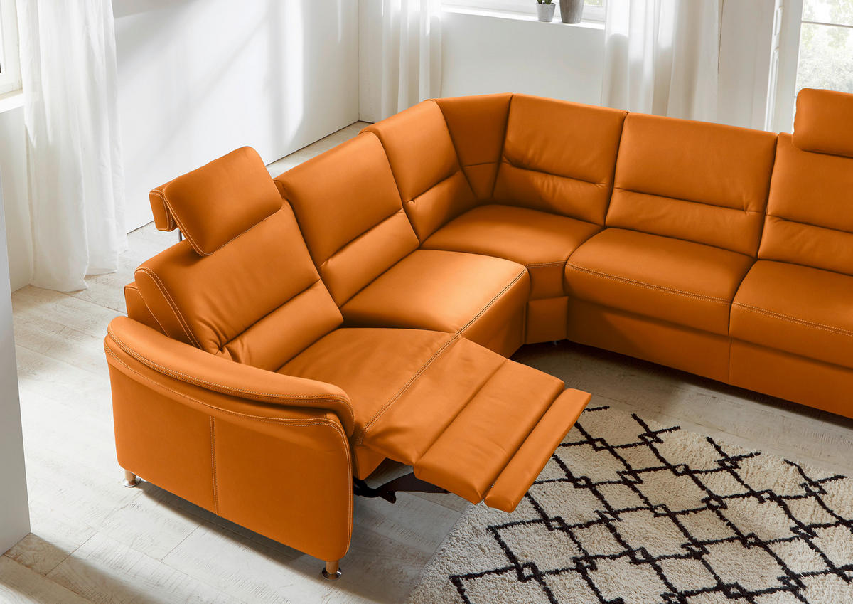 ECKSOFA in Echtleder Orange  - Eichefarben/Beige, Konventionell, Leder/Holz (262/262cm) - Beldomo Premium