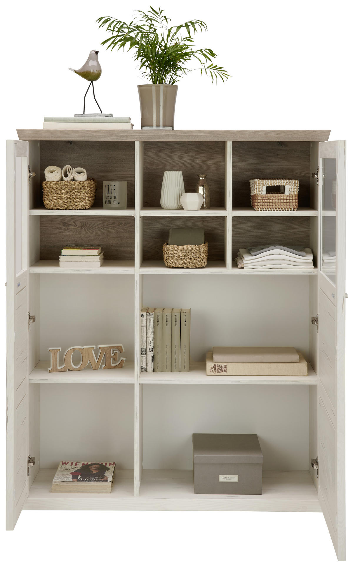 VYSOKÁ KOMODA, sivá, biela, 110/134,2/43 cm - sivá/biela, Lifestyle, kov/kompozitné drevo (110/134,2/43cm) - Hom`in