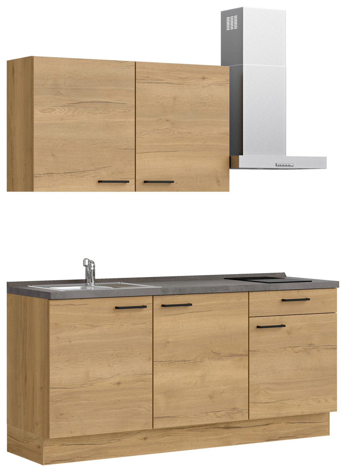 KUHINJSKI BLOK BREZ APARATOV - črna/barve hrasta, Moderno, kovina/leseni material (180cm) - Celina Home