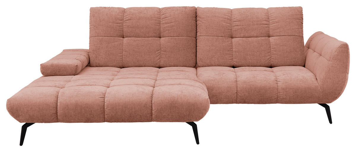 ECKSOFA Rosa Flachgewebe Rücken echt, Sitztiefenverstellung  - Schwarz/Rosa, KONVENTIONELL, Textil/Metall (211/273cm) - SetOne by Musterring