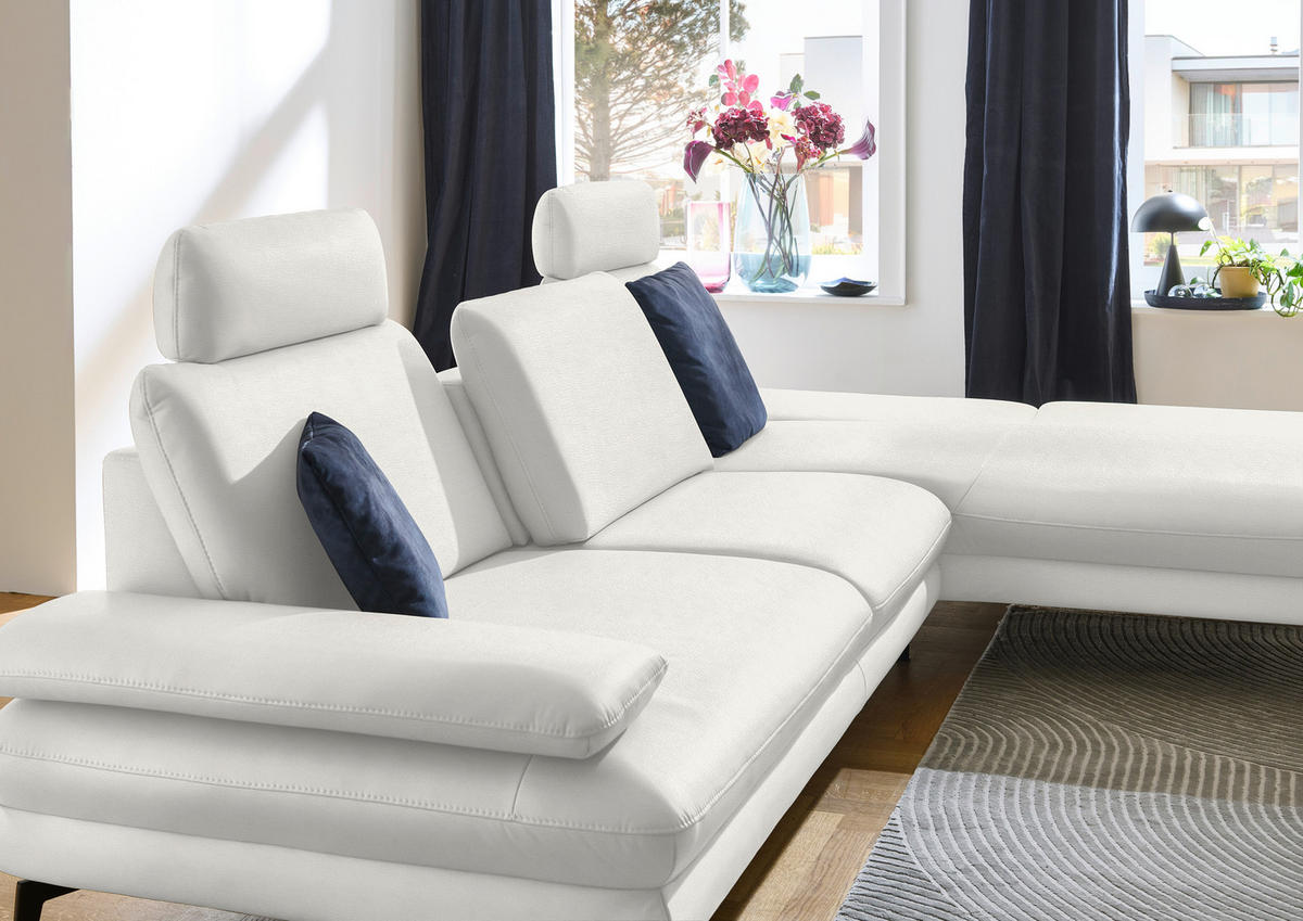 ECKSOFA in Echtleder Weiss  - Weiss/Schwarz, Design, Leder/Metall (308/195cm) - Dieter Knoll