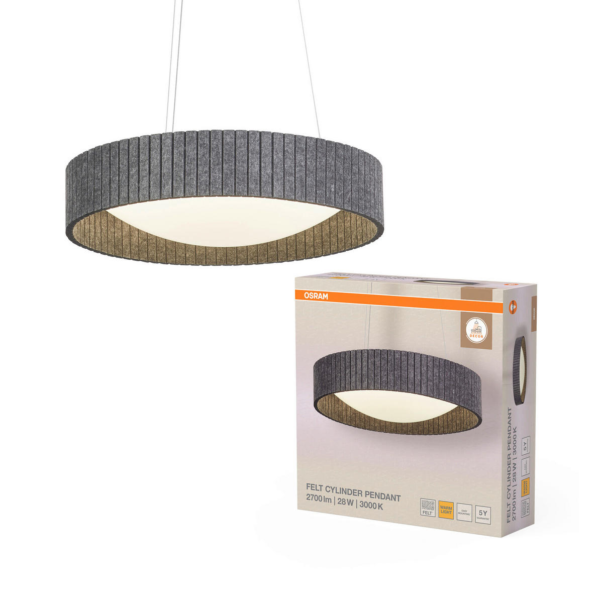 LED-PENDELLEUCHTE 50/150 cm  - Dunkelgrau, Design, Kunststoff/Textil (50/150cm) - Osram