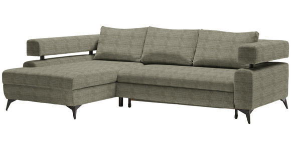 ECKSOFA in Chenille Olivgrün  - Schwarz/Olivgrün, KONVENTIONELL, Textil/Metall (184/265cm) - Hom`in