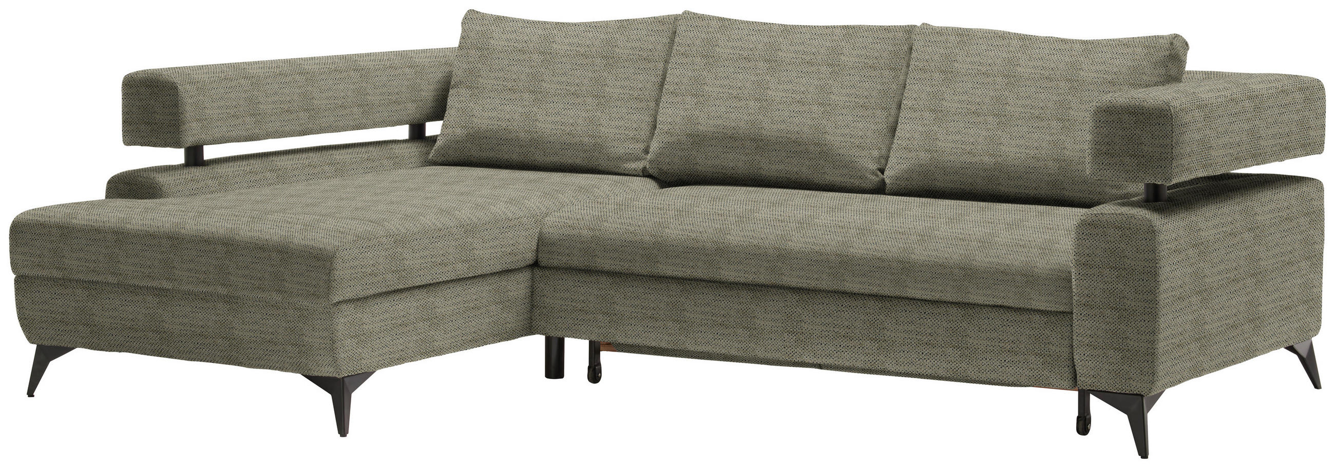 ECKSOFA in Chenille Olivgrün  - Schwarz/Olivgrün, Konventionell, Textil/Metall (184/265cm) - Hom`in