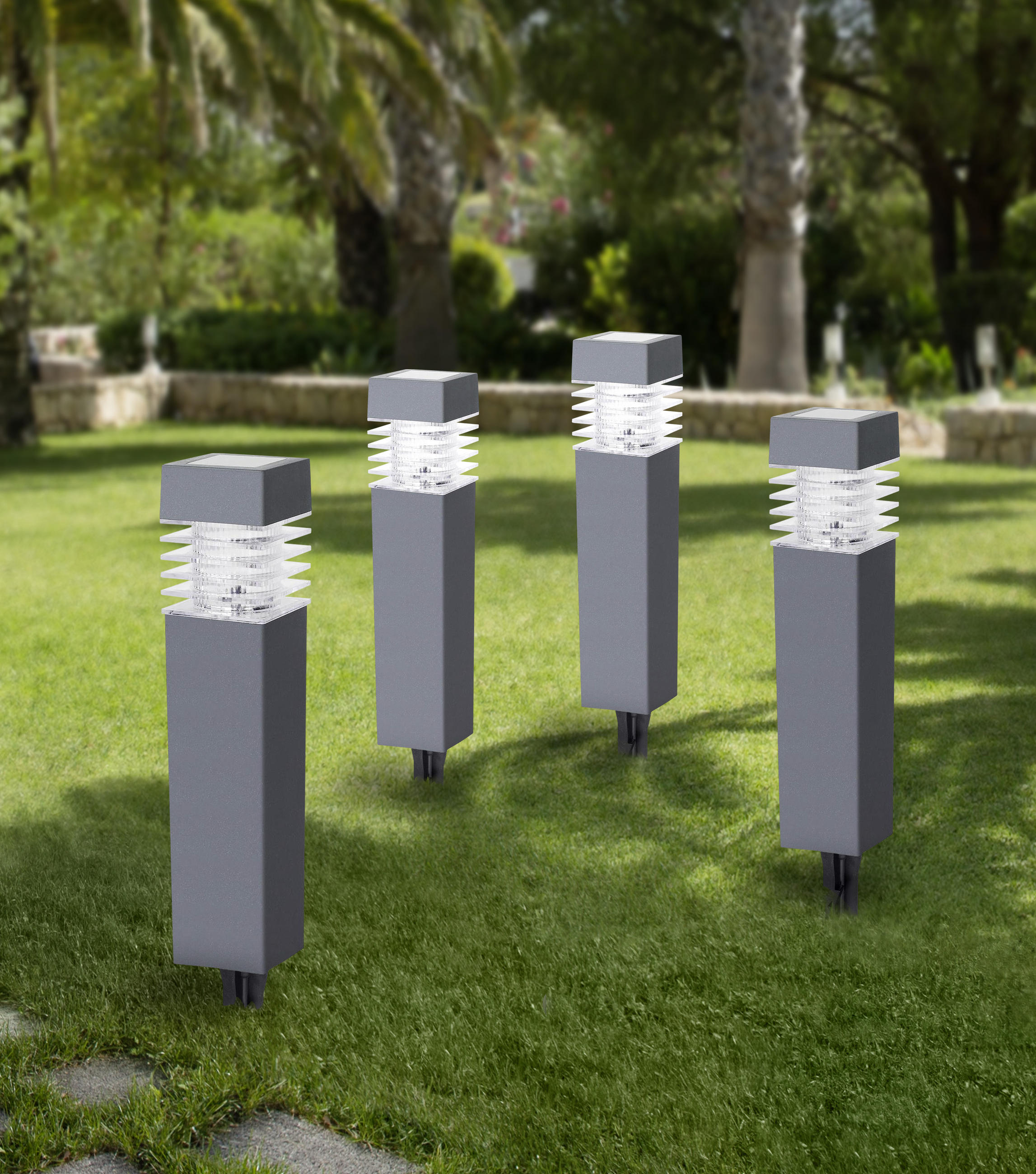 SADA SOLÁRNYCH SVIETIDIEL 4 ks, 5,8/38,5/5,8 cm - priehľadné/tmavosivá, Konventionell, plast (5,8/38,5/5,8cm) - Ambia Garden