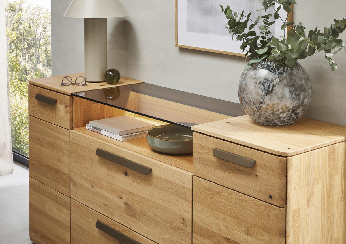 SIDEBOARD Wildeiche  181,9/89,4/45,2 cm  - Wildeiche/Schwarz, Natur, Glas/Holz (181,9/89,4/45,2cm) - Valnatura