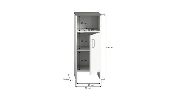 UNTERSCHRANK 32/82/28 cm - Silberfarben/Weiß, MODERN, Holzwerkstoff/Kunststoff (32/82/28cm) - Xora