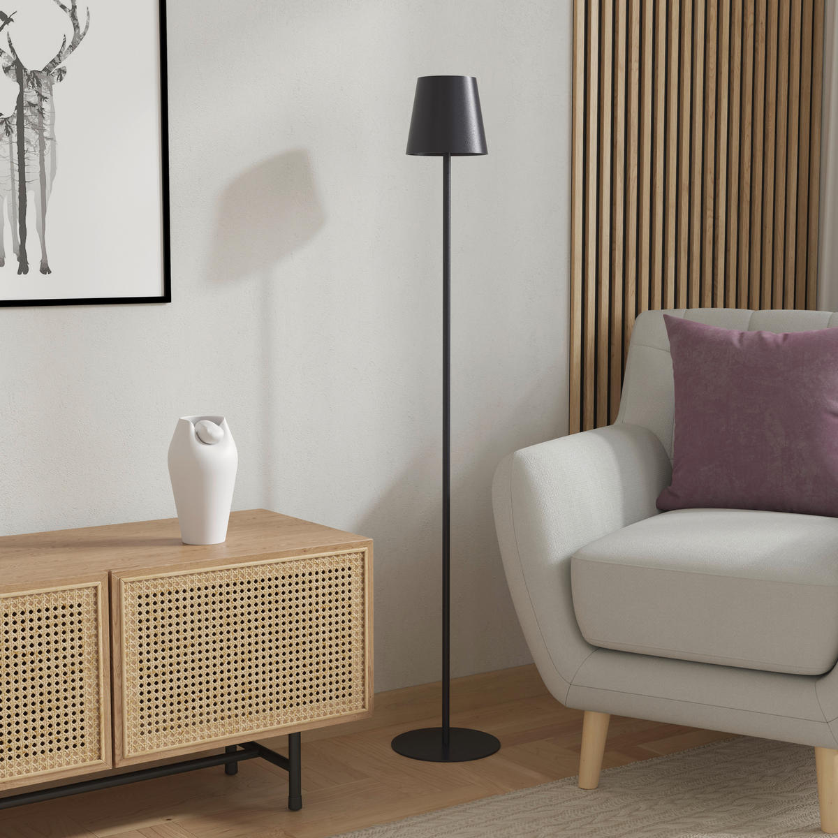 AKKU-STEHLEUCHTE 22/130 cm    - Schwarz, KONVENTIONELL, Kunststoff/Metall (22/130cm) - Novel