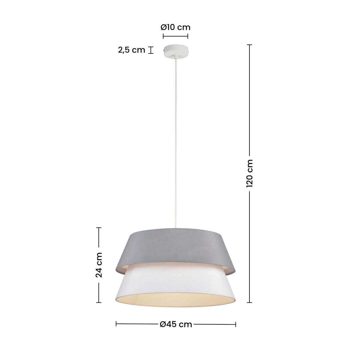 HÄNGELEUCHTE 45/120 cm  - Weiß/Grau, Trend, Kunststoff/Textil (45/120cm) - Collett's Monde