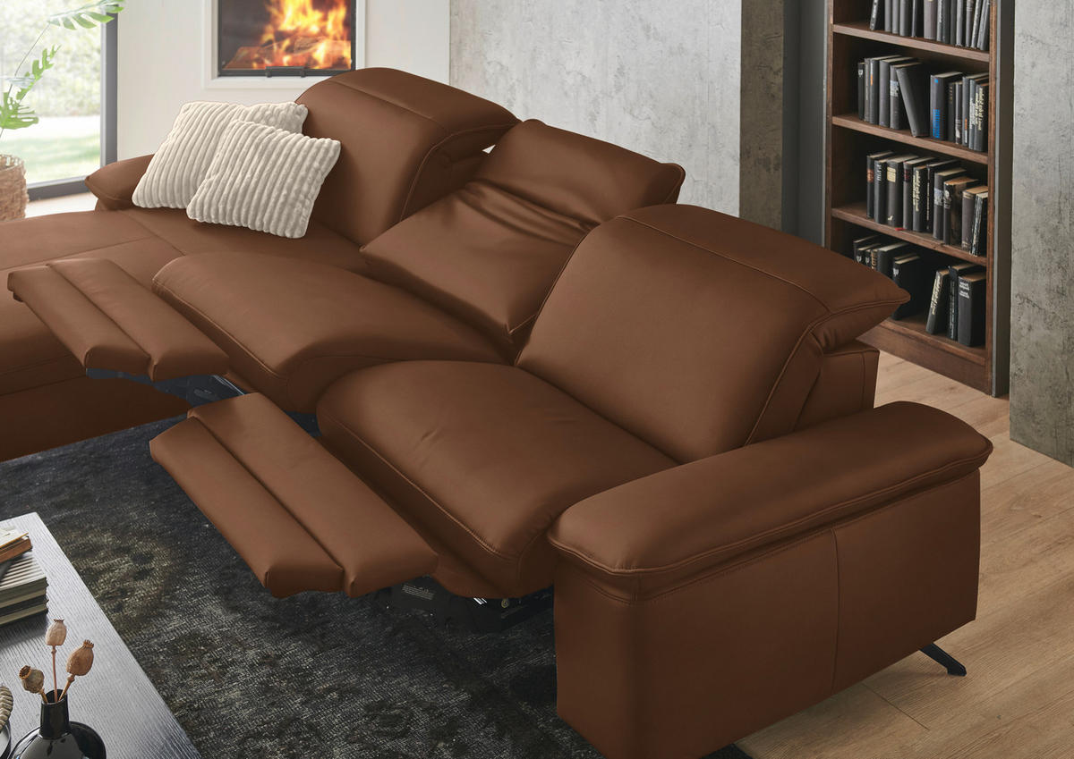 ECKSOFA  Echtleder Beigebraun  - Beigebraun/Schwarz, Design, Leder/Metall (169/307cm) - Beldomo Premium