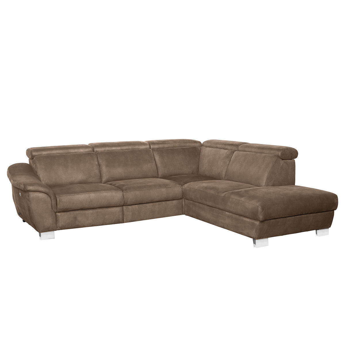 ECKSOFA Braun Mikrofaser Rücken echt, Relaxfunktion, Kopfteilverstellung  - Chromfarben/Braun, Design, Textil/Metall (238/276cm) - Livetastic