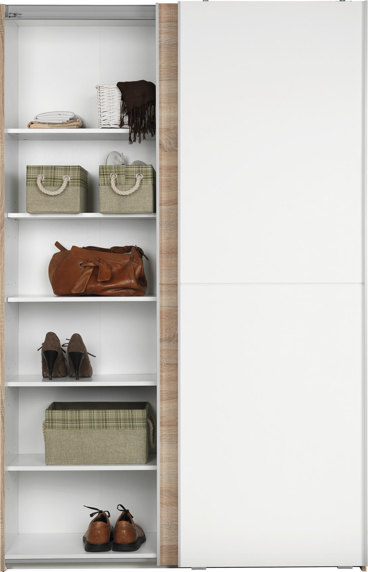 SCHWEBETÜRENSCHRANK in Weiss, Sonoma Eiche  - Weiss/Alufarben, Konventionell, Holzwerkstoff (125/195/38cm) - Livetastic